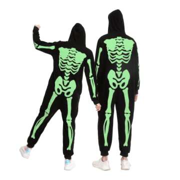 Spooktacular Creations Adult Men Skeleton Pajama, Family Matching Skeleton Jumpsuit Pajama (Glow in the Dark)-S,Black