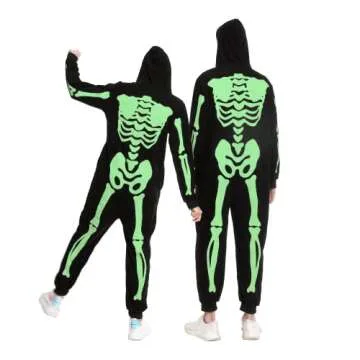 Spooktacular Creations Adult Men Skeleton Pajama, Family Matching Skeleton Jumpsuit Pajama (Glow in the Dark)-S,Black