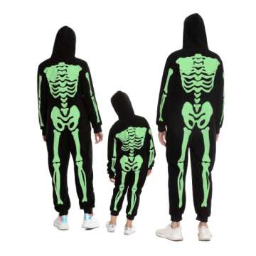 Spooktacular Creations Adult Men Skeleton Pajama, Family Matching Skeleton Jumpsuit Pajama (Glow in the Dark)-S,Black