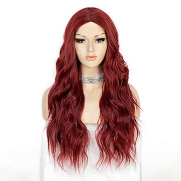 K'ryssma 99J Wine Red Wig for Women Long Wavy Burgundy Synthetic Wig with Middle Parting Heat Resistant 22 inches