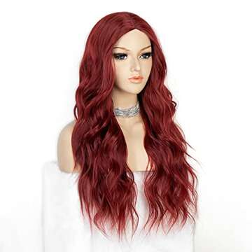 K'ryssma 99J Wine Red Wig for Women Long Wavy Burgundy Synthetic Wig with Middle Parting Heat Resistant 22 inches