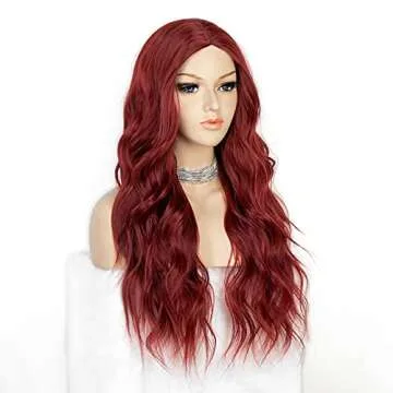 K'ryssma 99J Wine Red Wig for Women Long Wavy Burgundy Synthetic Wig with Middle Parting Heat Resistant 22 inches