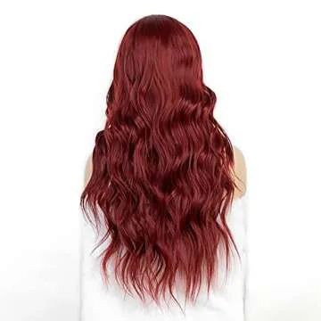 K'ryssma 99J Wine Red Wig for Women Long Wavy Burgundy Synthetic Wig with Middle Parting Heat Resistant 22 inches