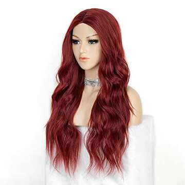 K'ryssma 99J Wine Red Wig for Women Long Wavy Burgundy Synthetic Wig with Middle Parting Heat Resistant 22 inches