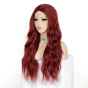 K'ryssma 99J Wine Red Wig for Women Long Wavy Burgundy Synthetic Wig with Middle Parting Heat Resistant 22 inches