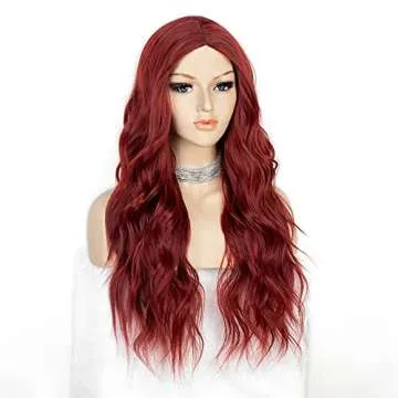 K'ryssma 99J Wine Red Wig for Women Long Wavy Burgundy Synthetic Wig with Middle Parting Heat Resistant 22 inches