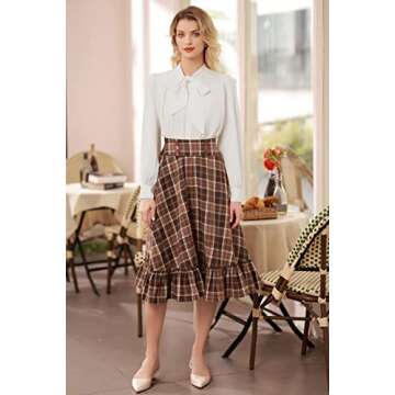 Belle Poque Womens White Blouse Long Sleeve Tie Neck Button Up Formal Blouse Shirts Casual Work Business Dressy White M