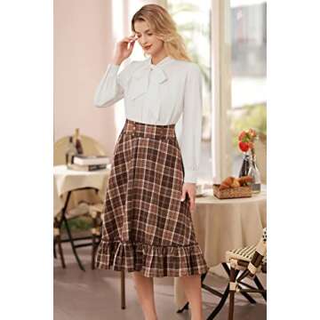 Belle Poque Womens White Blouse Long Sleeve Tie Neck Button Up Formal Blouse Shirts Casual Work Business Dressy White M