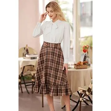 Belle Poque Womens White Blouse Long Sleeve Tie Neck Button Up Formal Blouse Shirts Casual Work Business Dressy White M