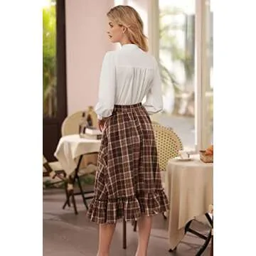 Belle Poque Womens White Blouse Long Sleeve Tie Neck Button Up Formal Blouse Shirts Casual Work Business Dressy White M