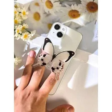 Butterfly Phone Grip, Rare Butterfly, Swallowtail Butterfly, Blue Butterfly, Cute Butterfly Holder, Transparent Resin Elasticity Holder (White)