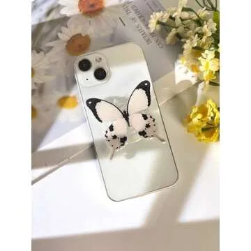 Butterfly Phone Grip, Rare Butterfly, Swallowtail Butterfly, Blue Butterfly, Cute Butterfly Holder, Transparent Resin Elasticity Holder (White)