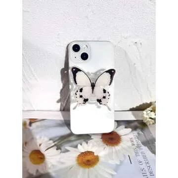 Butterfly Phone Grip, Rare Butterfly, Swallowtail Butterfly, Blue Butterfly, Cute Butterfly Holder, Transparent Resin Elasticity Holder (White)