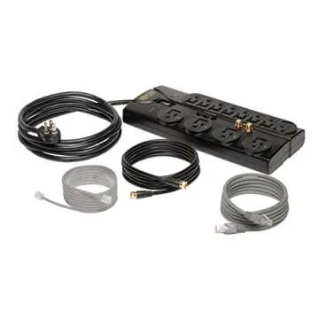 Tripp Lite 12 Outlet Surge Protector Power Strip, 8ft Cord, Right-Angle Plug, Tel/Modem/Coax/Ethernet Protection, RJ11, RJ45, & $250,000 INSURANCE (TLP1208SAT) Black
