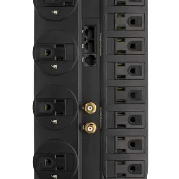 Tripp Lite 12 Outlet Surge Protector Power Strip, 8ft Cord, Right-Angle Plug, Tel/Modem/Coax/Ethernet Protection, RJ11, RJ45, & $250,000 INSURANCE (TLP1208SAT) Black