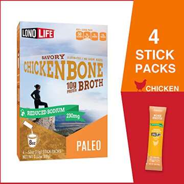LonoLife Low Sodium Chicken Bone Broth Powder Mix | 10g Protein | Portable Stick Packs | Collagen-Ri...