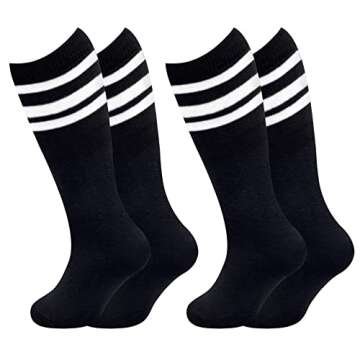 Comfortable Knee-High Kids Soccer Socks - 4 Pack
