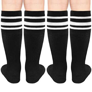 Comfortable Knee-High Kids Soccer Socks - 4 Pack