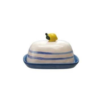 Charming Stoneware Butter Dish with Lemon Handle