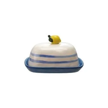 Charming Stoneware Butter Dish with Lemon Handle
