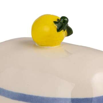 Charming Stoneware Butter Dish with Lemon Handle