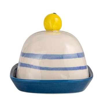 Charming Stoneware Butter Dish with Lemon Handle