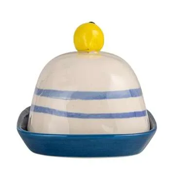 Charming Stoneware Butter Dish with Lemon Handle