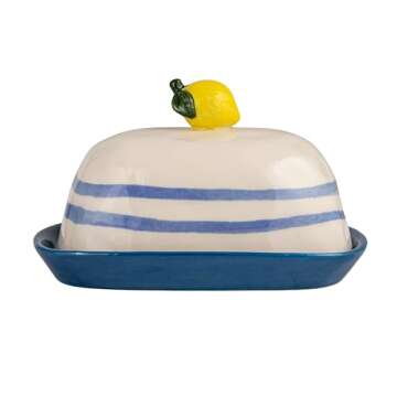 Charming Stoneware Butter Dish with Lemon Handle