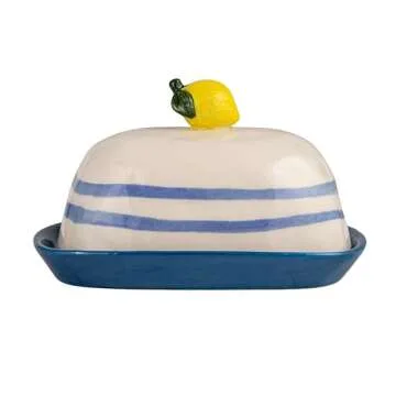Charming Stoneware Butter Dish with Lemon Handle