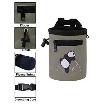 AMC Rock Climbing Panda Compact Chalk Bag with Adjustable Belt, Gray