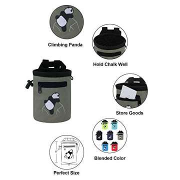 AMC Rock Climbing Panda Compact Chalk Bag with Adjustable Belt, Gray