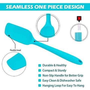 TeamFar Silicone Spatula, 7 PCS Rubber Spatula Kitchen Utensils Set for Baking Cooking Mixing, Healthy & Safe, Heat Resistant & Flexible One-Piece, Dishwasher Safe