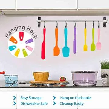 TeamFar Silicone Spatula, 7 PCS Rubber Spatula Kitchen Utensils Set for Baking Cooking Mixing, Healthy & Safe, Heat Resistant & Flexible One-Piece, Dishwasher Safe