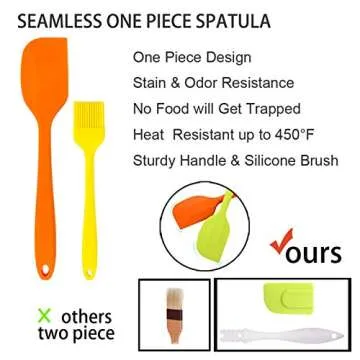 TeamFar Silicone Spatula, 7 PCS Rubber Spatula Kitchen Utensils Set for Baking Cooking Mixing, Healthy & Safe, Heat Resistant & Flexible One-Piece, Dishwasher Safe