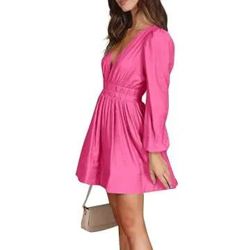 Vrtige Women's Deep V Neck Ruffle Hem Mini Dress
