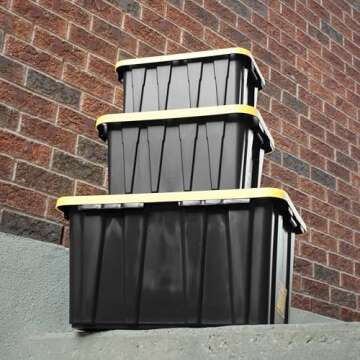 HDX 27 gal. Strong Box Plastic Storage Tote in Black and Yellow