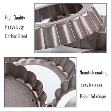 Webake 4 Inch Mini Tart Pan Set of 6, Non-Stick Small Tart Mold Quiche Pans with Removable Bottom Mini Tart Tins