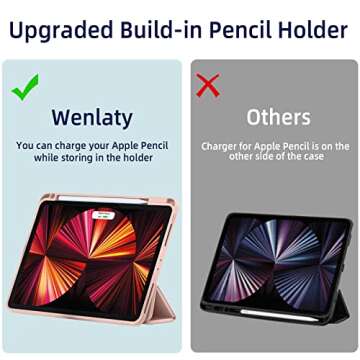 Wenlaty Compatible with iPad Pro 11 Inch Case 4th/3rd/2nd Generation with Pencil Holder, for iPad 11 Pro Case 2022/2021/2020, Slim Protective Cover with Soft TPU Back, Auto Wake/Sleep, Rose Pink