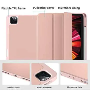 Wenlaty Compatible with iPad Pro 11 Inch Case 4th/3rd/2nd Generation with Pencil Holder, for iPad 11 Pro Case 2022/2021/2020, Slim Protective Cover with Soft TPU Back, Auto Wake/Sleep, Rose Pink