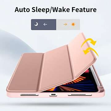 Wenlaty Compatible with iPad Pro 11 Inch Case 4th/3rd/2nd Generation with Pencil Holder, for iPad 11 Pro Case 2022/2021/2020, Slim Protective Cover with Soft TPU Back, Auto Wake/Sleep, Rose Pink