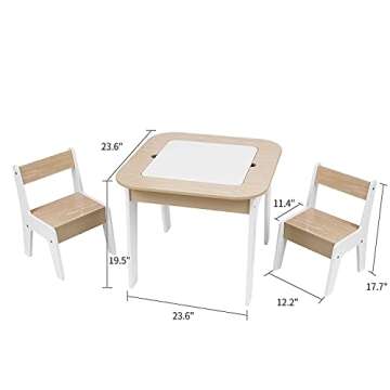 Toffy & Friends Wooden Storage Table and Chairs Set, White, 3-Piece Set, Ideal for Children's Learni...