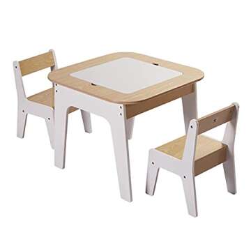 Toffy & Friends Wooden Storage Table and Chairs Set, White, 3-Piece Set, Ideal for Children's Learning, Activity Table or Dining