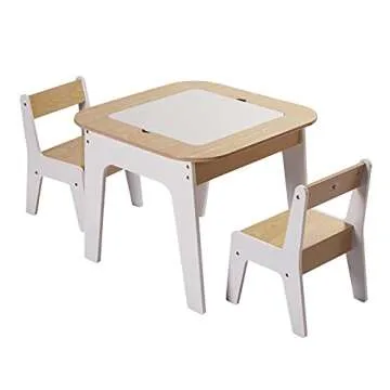Toffy & Friends Wooden Storage Table and Chairs Set, White, 3-Piece Set, Ideal for Children's Learning, Activity Table or Dining