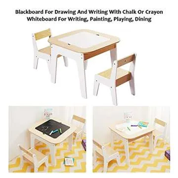Toffy & Friends Wooden Storage Table and Chairs Set, White, 3-Piece Set, Ideal for Children's Learning, Activity Table or Dining
