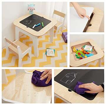 Toffy & Friends Wooden Storage Table and Chairs Set, White, 3-Piece Set, Ideal for Children's Learning, Activity Table or Dining