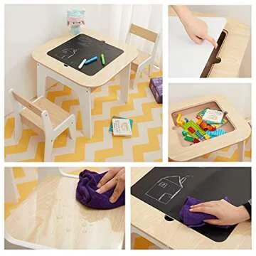 Toffy & Friends Wooden Storage Table and Chairs Set, White, 3-Piece Set, Ideal for Children's Learning, Activity Table or Dining