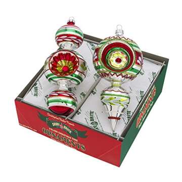 Radko Shiny Brite Holiday Splendor Large Decorated Shapes Glass Ornaments