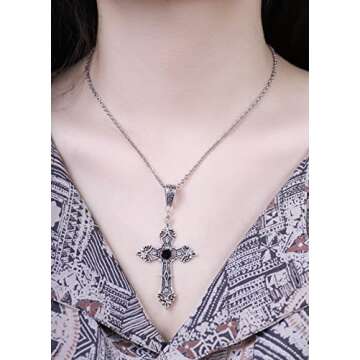 Sacina Gothic Cross Pendant Necklace, Gothic Emo Punk Grunge Y2k Cross Necklace, Goth Jewelry, Chris...