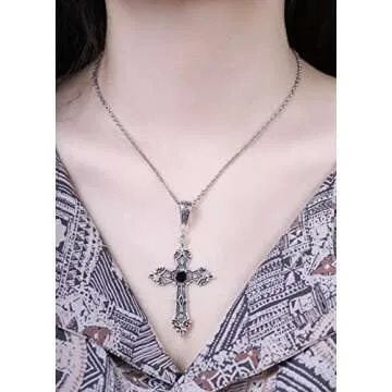 Sacina Gothic Cross Pendant Necklace, Gothic Emo Punk Grunge Y2k Cross Necklace, Goth Jewelry, Chris...