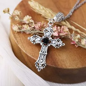 Sacina Gothic Cross Pendant Necklace, Gothic Emo Punk Grunge Y2k Cross Necklace, Goth Jewelry, Christmas Jewelry Gift for Women